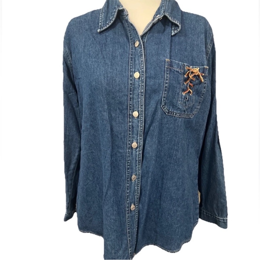 Vintage Denim Shirt Plus Size 16W Western Button Front Boho Y2K Top